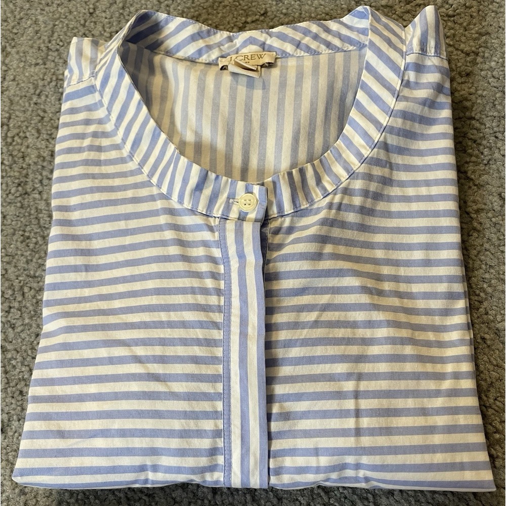 J Crew Striped Popover Blouse XL Blue White Short Sleeve Buttons Casual Coastal - Picture 11 of 11